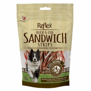 REFLEX DOG TREAT - DUCK & COD SANDWICH STRIPS 80GR